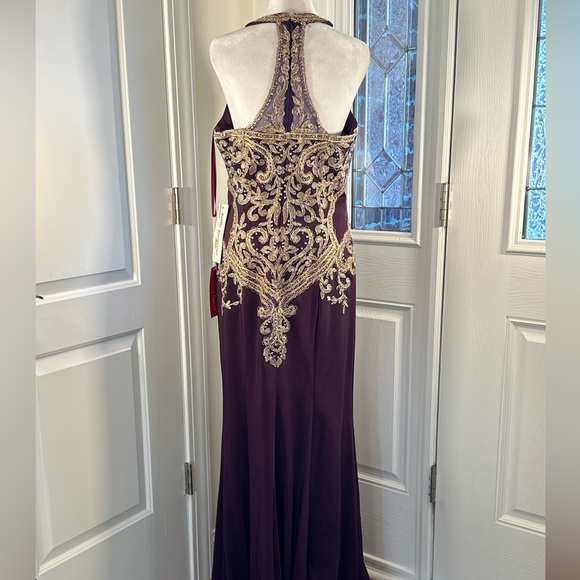 Dancing Queen Purple and Gold Embellished Halter Gown - Picture 8 of 16